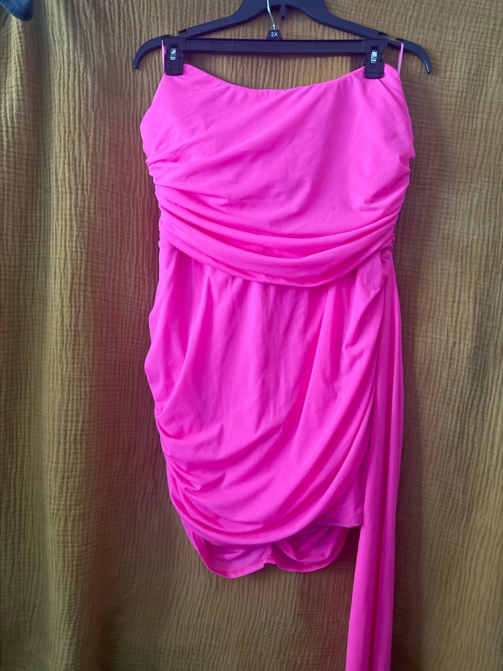 Fashion Nova Strapless Hot Pink Ruched Draped Dress